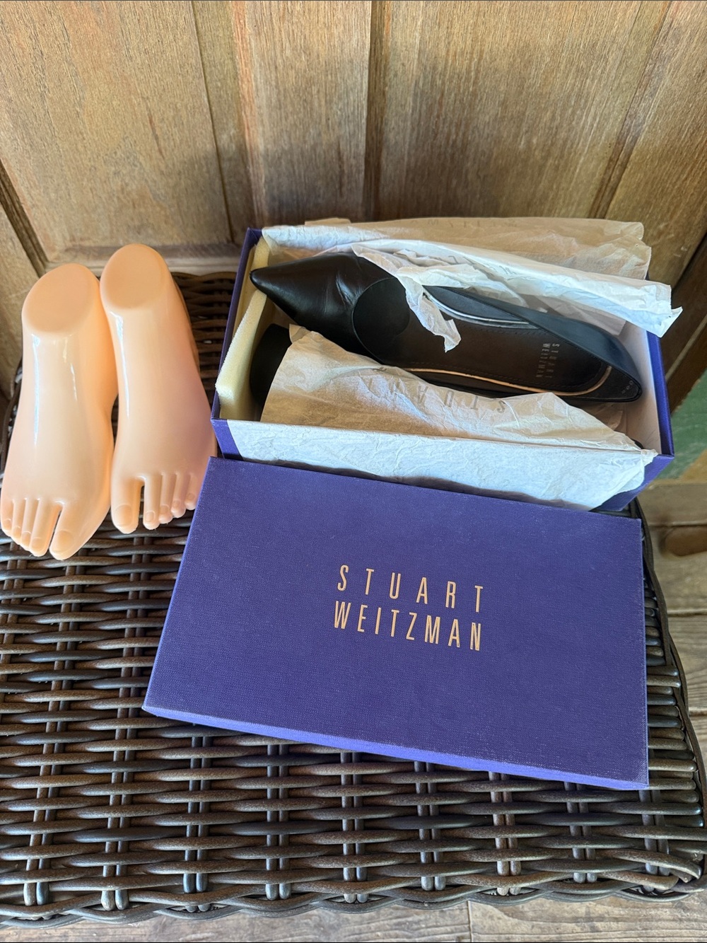 Stuart Weitzman Black Pointed Toe Flat Loafer